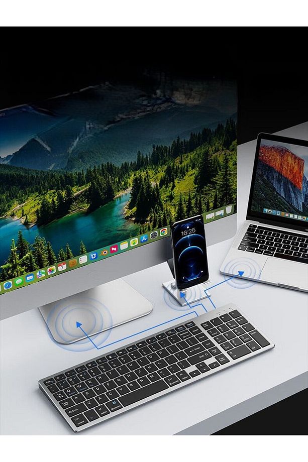 Kablosuz Bluetooth Bağlantılı Taşınabilir Şarjlı Tablet iPad PC Tablet Bilgisayar Klavye Mouse Set - 5