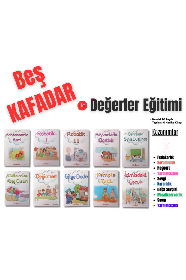 3. 4. And 5. Beş Kafadar Değerler Eğitimi Hikaye Seti for Grades (10 Books)