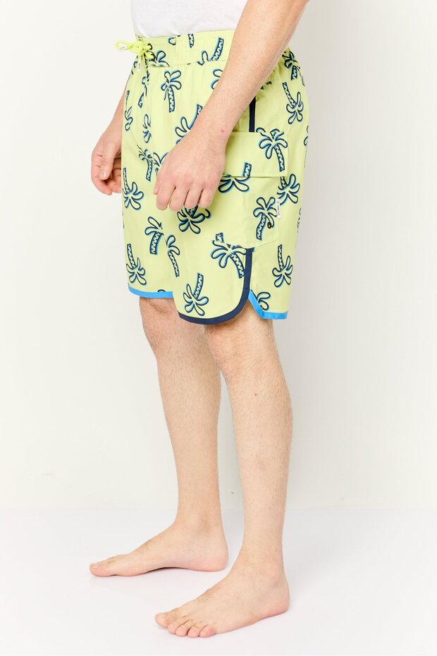 Men Allover Print Drawstring Board Shorts, Light Green Combo - 3