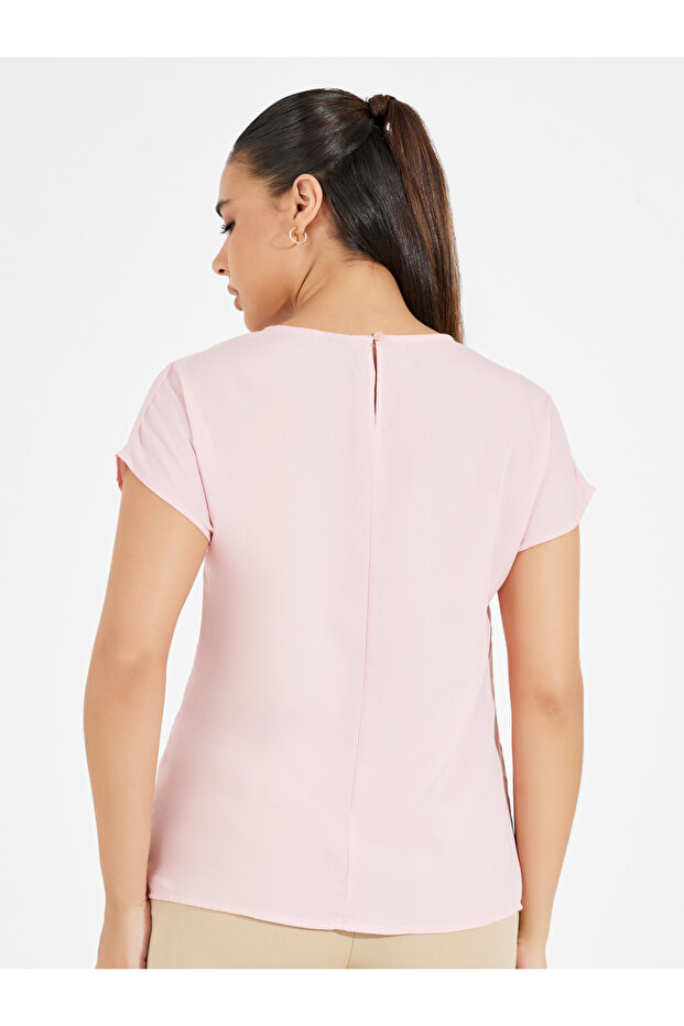 بلوزة سادة برقبة دائرية وأكمام ممتدة - 5