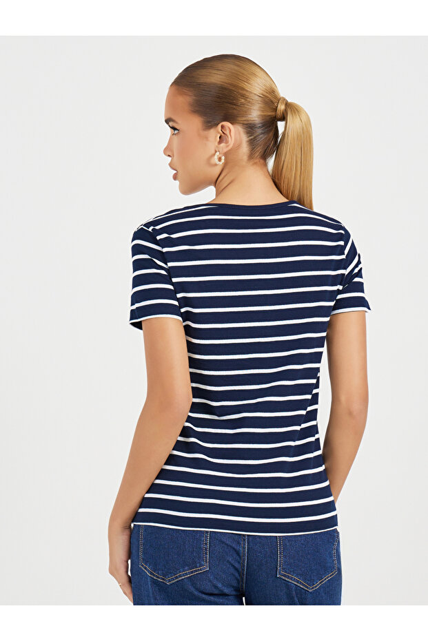 Striped Knit Top with Button Placket - 4