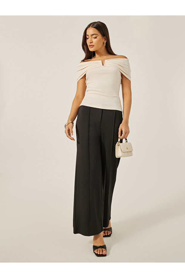 Off Shoulder Rib Fitted Top - 2