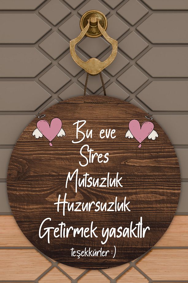 Modern Ahşap Kapı Süsü - Ahşap Zemin Bu Ev Stres Yasak Duvar Süsü - Dış Mekan Kapi Susu - 1