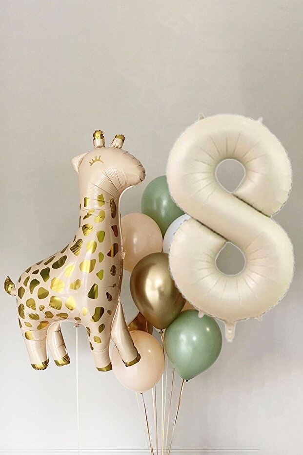 Giraffe Balloon Cream Age Balloon 15 Piece 8 Year Old Birthday Balloon Set
