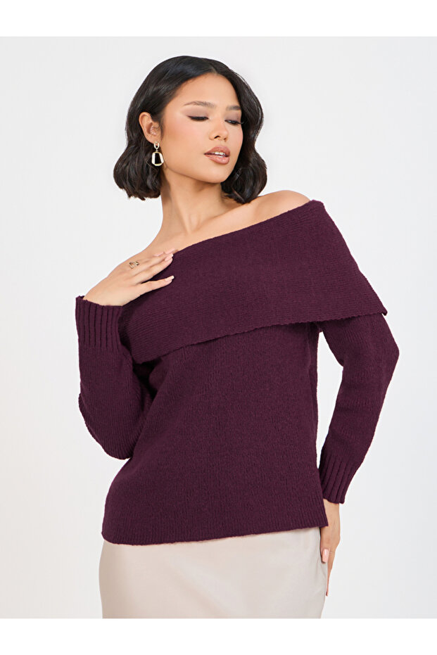 بلوزة محبوكة بدون أكتاف ورقبة - 1