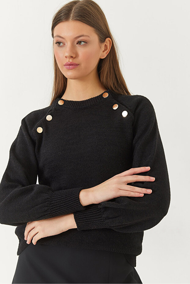 Women's Black Patchwork Raglan Knit Sweater 20246189