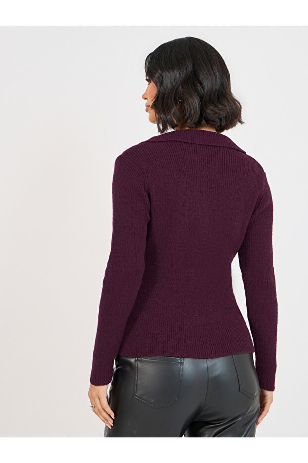 بلوزة محبوكة بغطاء أمامي ملفوف - 4