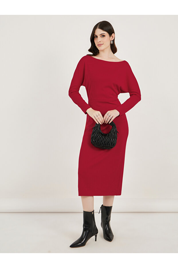Solid Bodycon Midi Dress with Long Sleeves