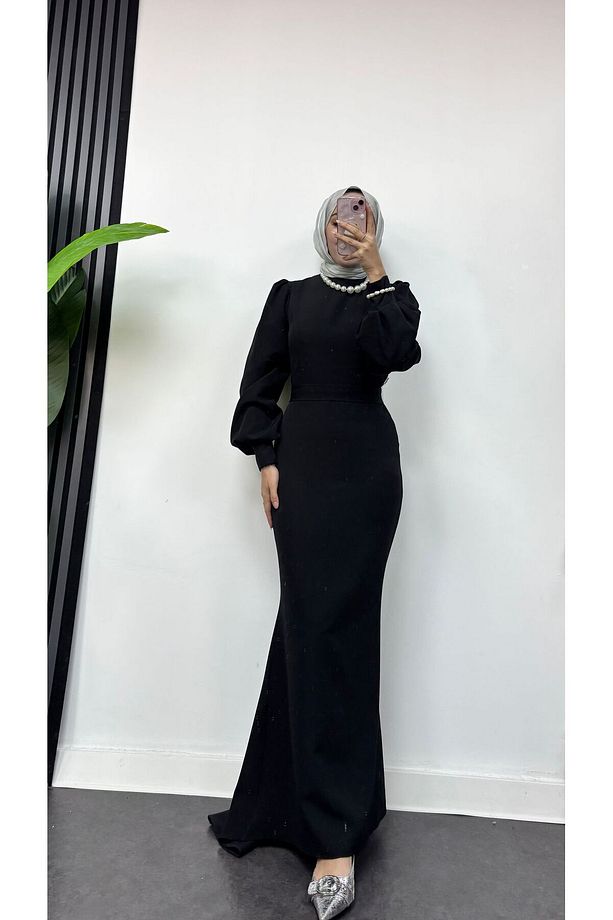 Balık model dabıl krep tesettür abiye - 2