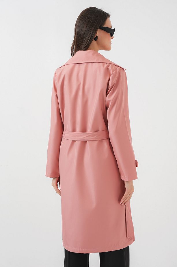 5918 Kruvaze Yaka Trençkot - Pembe - 6