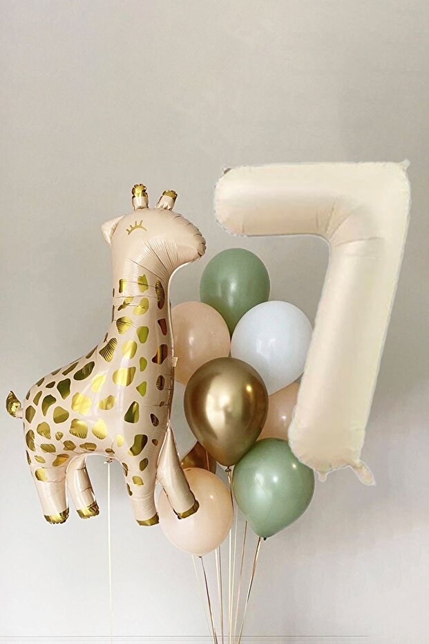 Giraffe Balloon Cream Age Balloon 15 Piece 7 Year Old Birthday Balloon Set