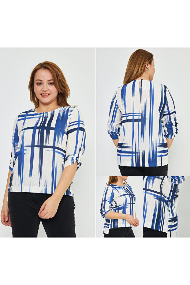 بلوزة أنيقة منقوشة مع تفاصيل مثبتة - 7