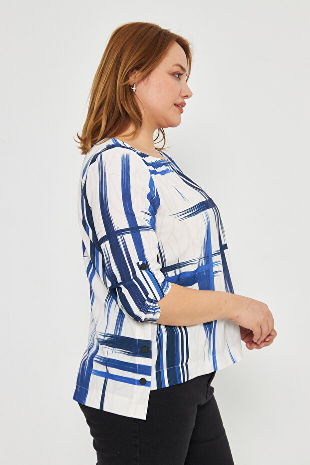 بلوزة أنيقة منقوشة مع تفاصيل مثبتة - 5