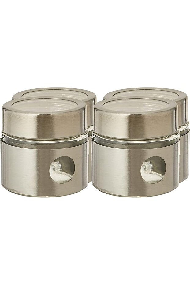 Table Top 5 Pieces Set(4 Pieces Glass Spice Jar with Metal Stand),29.5 x 7.5 x 9 cm/85 ml