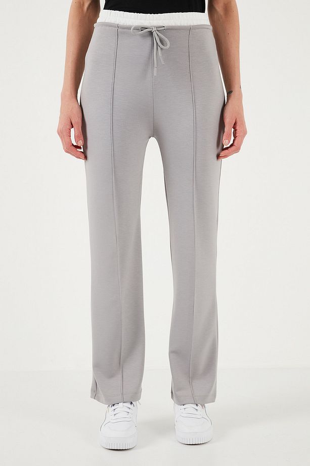 Streç Slim Fit Yüksek Bel Geniş Paça Çimalı Eşofman Altı EŞOFMAN ALTI 5866078 - 3