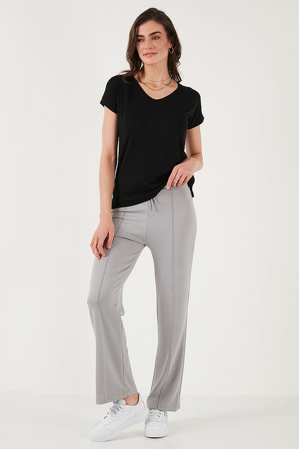 Streç Slim Fit Yüksek Bel Geniş Paça Çimalı Eşofman Altı EŞOFMAN ALTI 5866078 - 5