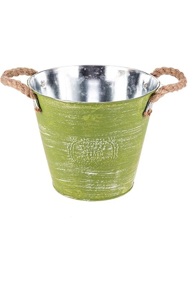 Metal Garden Bucket 20Cm X 20Cm X 17Cm Green, Silver