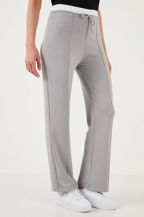 Streç Slim Fit Yüksek Bel Geniş Paça Çimalı Eşofman Altı EŞOFMAN ALTI 5866078 - 4