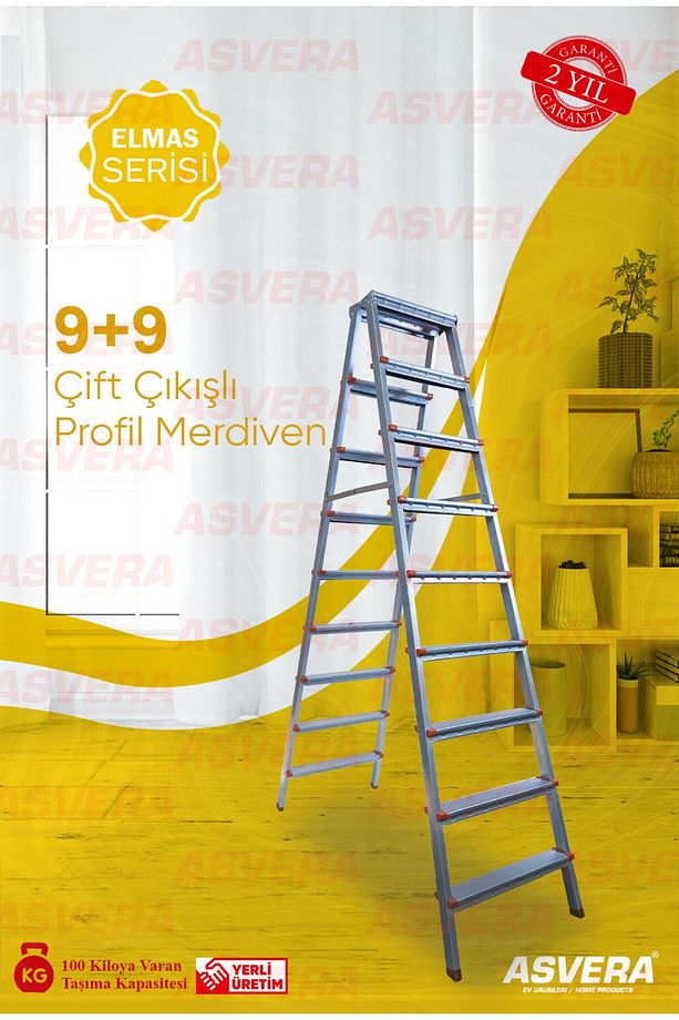 Elmas Serisi - 9 9 Basamaklı Çift Çıkışlı Galvanizli Profil Merdiven (EV, BAHÇE, IŞYERİ IÇİN UYGUN) - 1