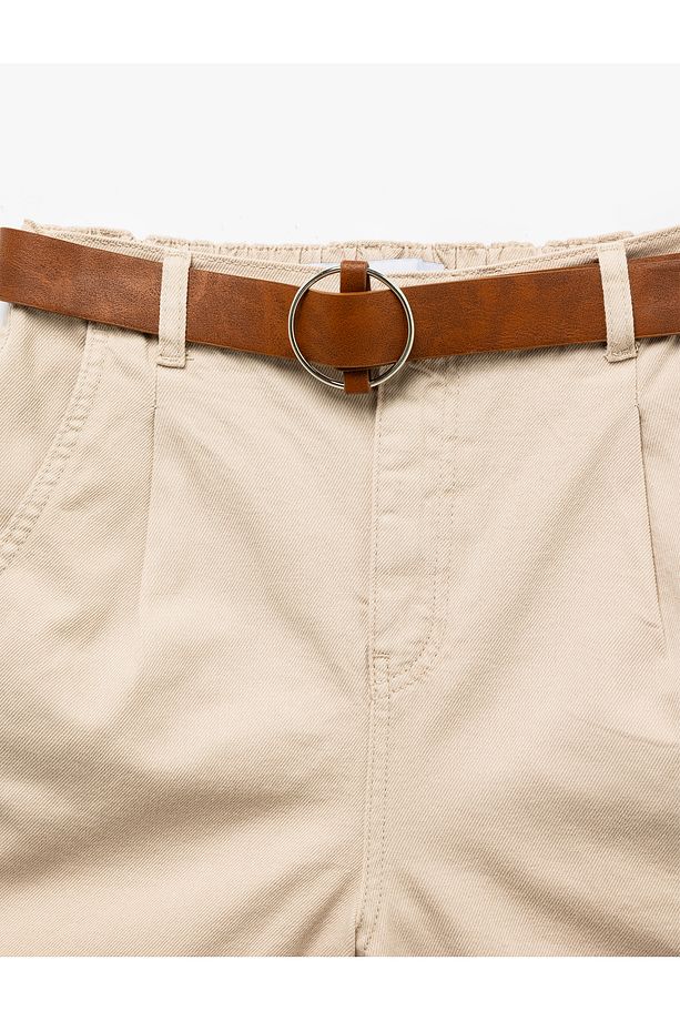 Katlı Paça Yüksek Bel Kemerli Chino Şort - 5