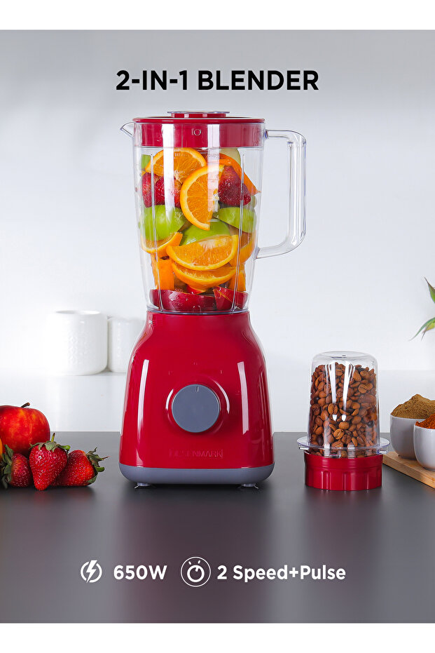 2-in-1 Juicer Blender Chopper Juicer Mixer Set 1.8 L 650 W Omsb2362n Red - 1