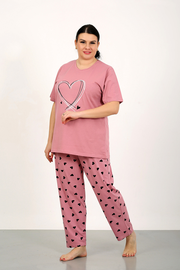 100% Cotton Large Size Short Sleeve Women's Pajamas Set