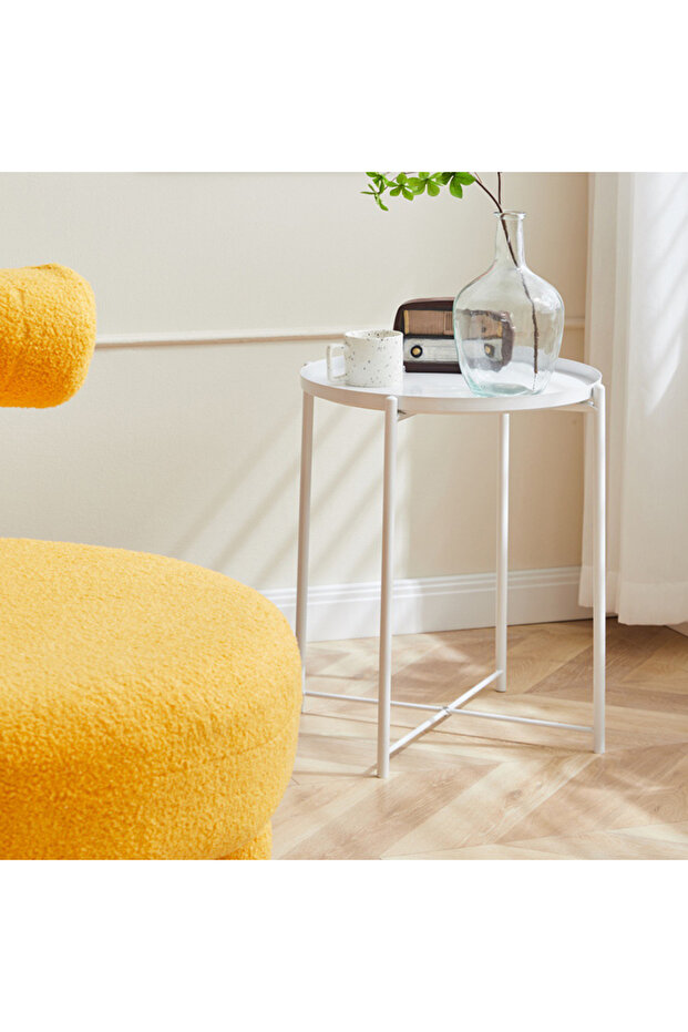 طاولة فولاذية دائرية باللون الأبيض - 5