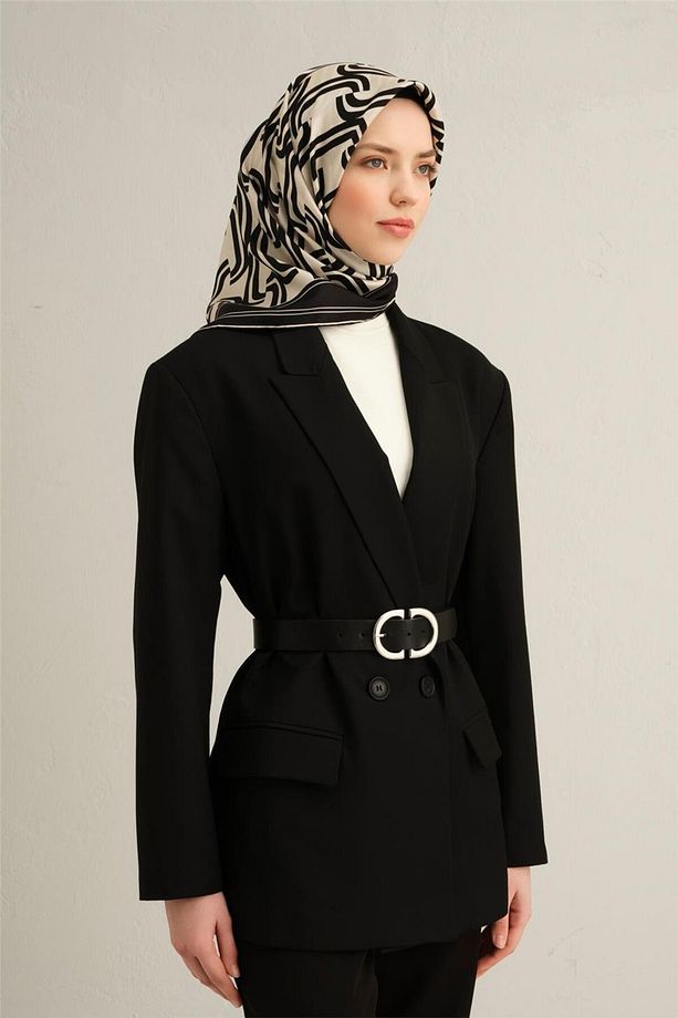 Desenli Saf Ipek Sura Eşarp 9343- 09 - 1