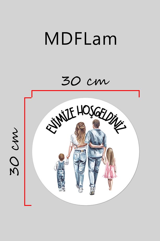 Modern Kapı Süsü Beyaz Zemin Kız ve Erkek Çoçuk Aile Dış Mekan Kapı Süsü - 3