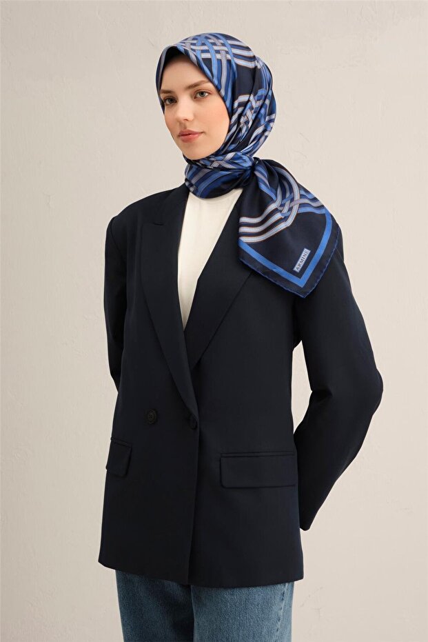 Desenli Saf Ipek Twill Eşarp 9333- 08 - 1