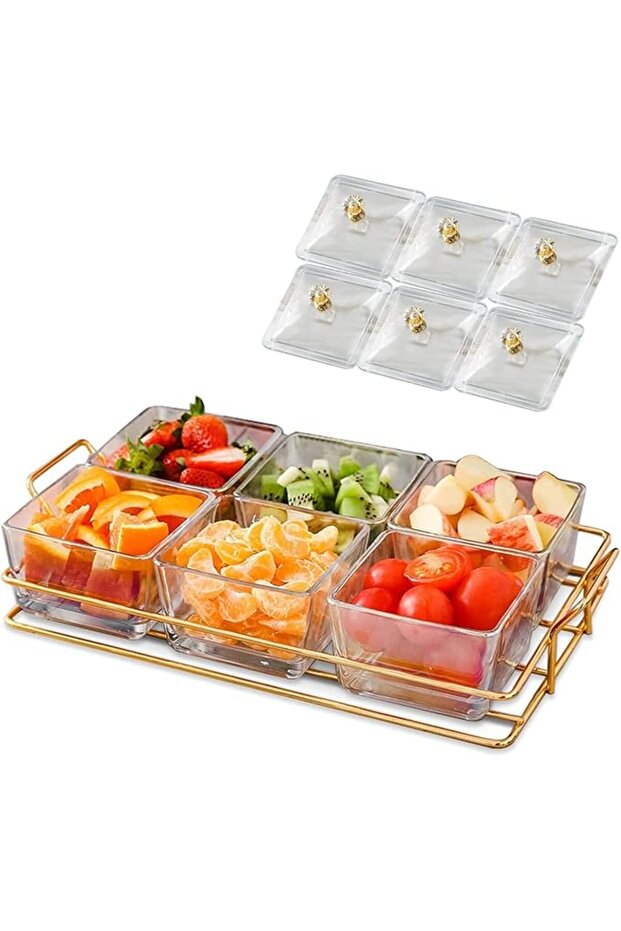 6-Piece Serving Tray & Bowl Set – Dish Rack for Appetizers, Snacks & Candy with Metal Stand