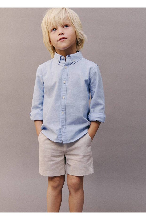 Keten karışımlı bermuda şort - 4