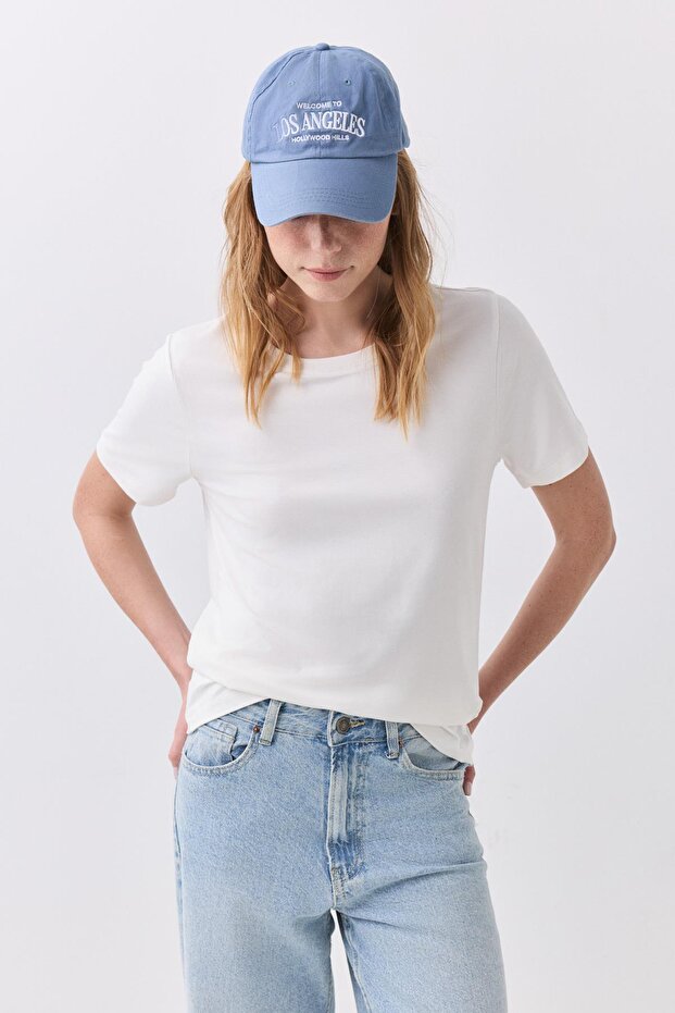 Kadın Slim Basic Viskon Tshirt Ekru 8013 - 2