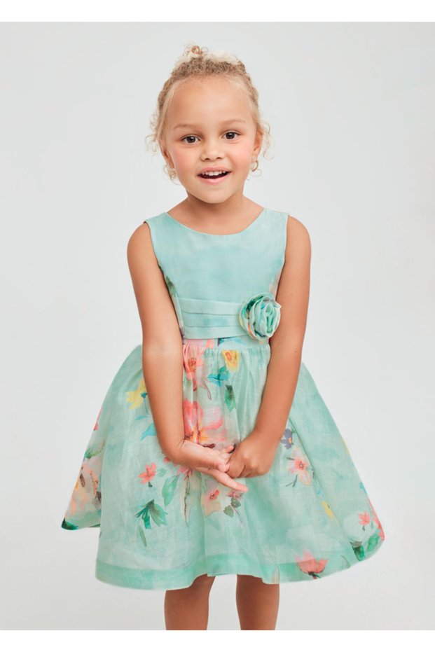 Abel&Lula Floral Printed Linen Girl's Dress_Mnvs5053