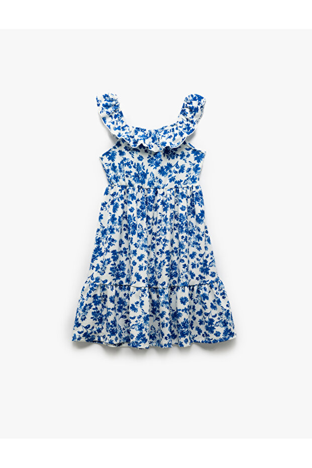 Off Shoulder Sleeveless Floral Dress with Ruffle Detail