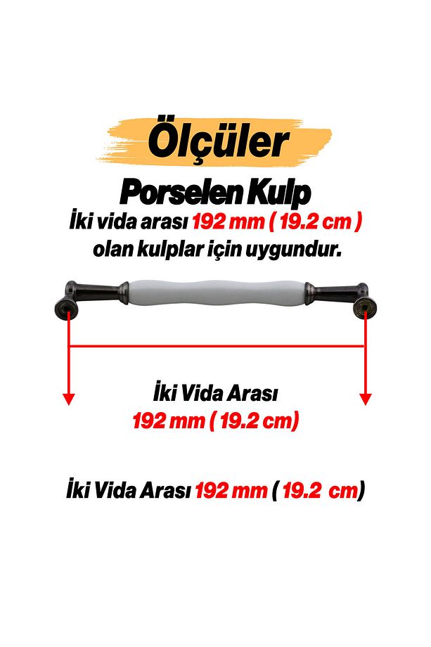 Anav Porselen Kulp 192 Mm Mobilya Mutfak Çekmece Dolabı Dolap Kapak Kulpları Kulbu Kulpu Siyah - 3