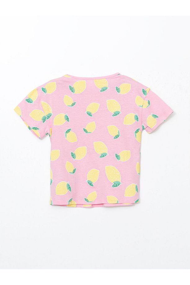 LCW Kids Pembe Limon Baskılı Kız Çocuk Tişört ve Şort 2'li - 3