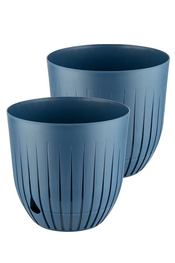 2 Adet Çizgi Saksı Seti 5 Litre Plastik Delikli Tabaklı Çiçek Saksısı Set - 1