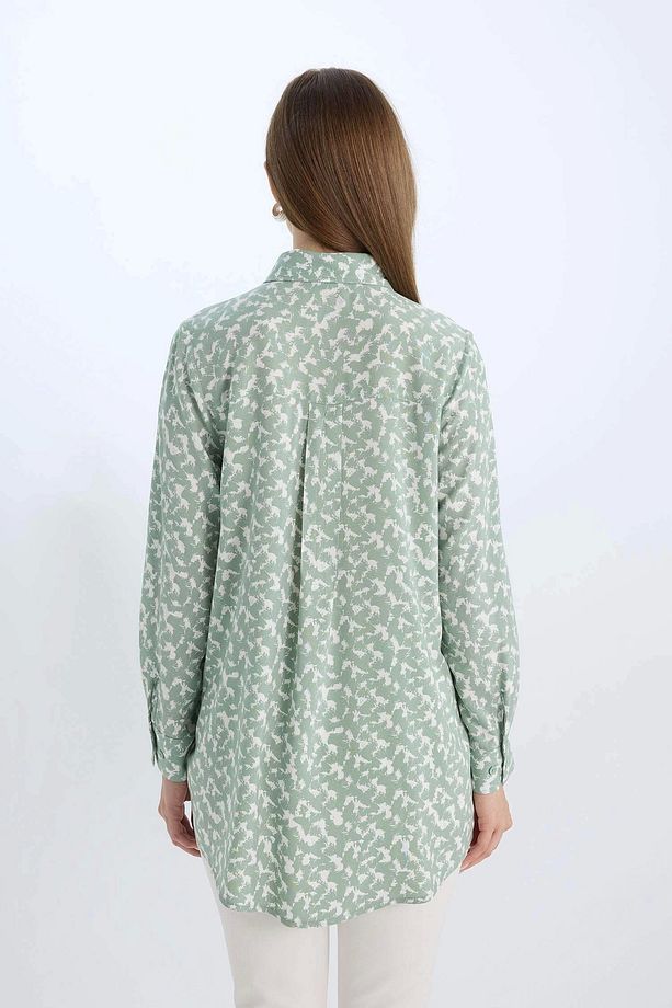 Z5833 Yeşil Regular Fit Desenli Uzun Kollu Gömlek Tunik - 6