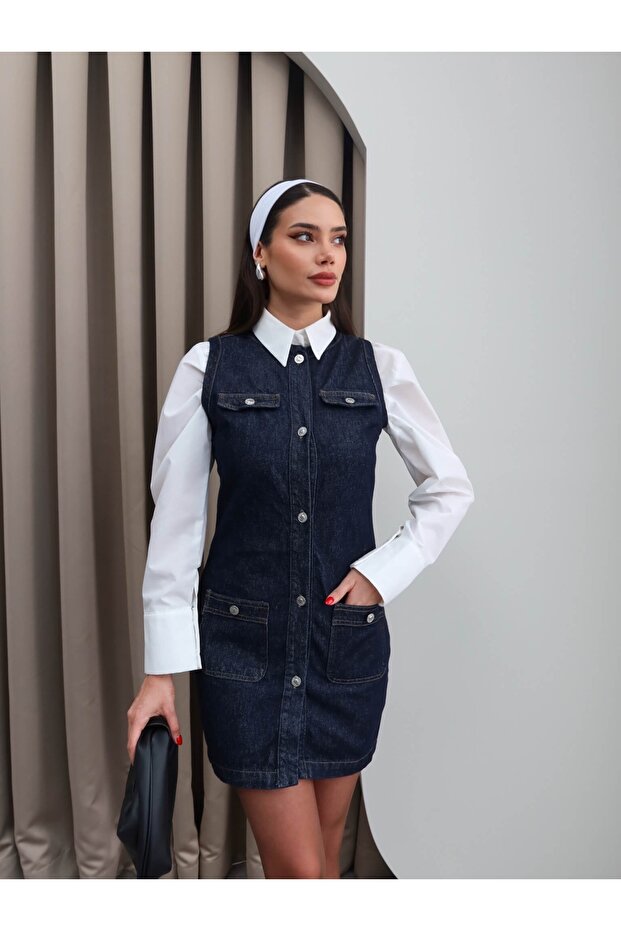 Darkblue Zero Sleeve Pocket Dress