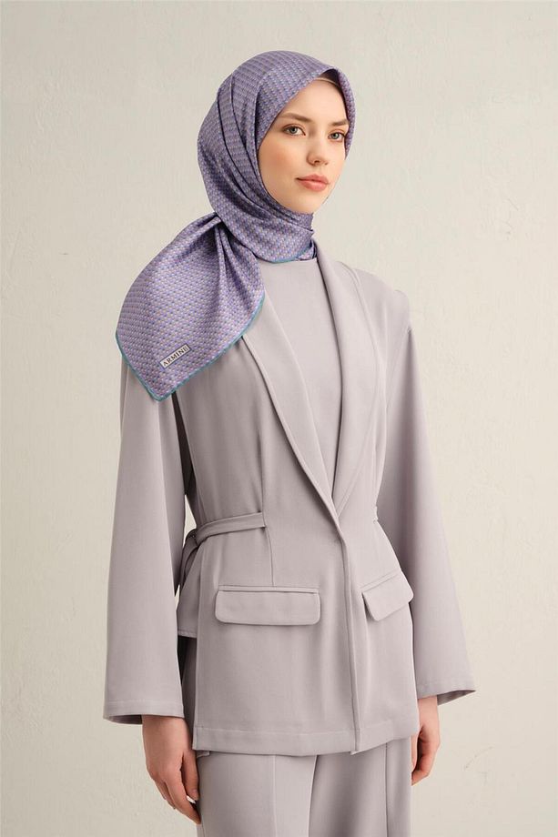 Desenli Saf Ipek Twill Eşarp 9307- 55 - 1