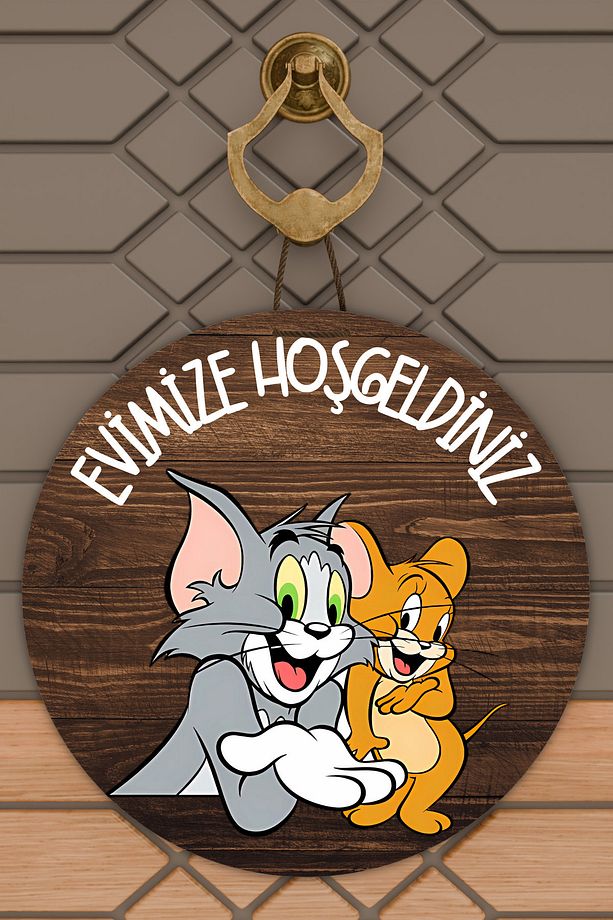 Modern Kapı Süsü Ahşap Tom ve Jerry Karşılama Dış Mekan Kapı Süsü - 1