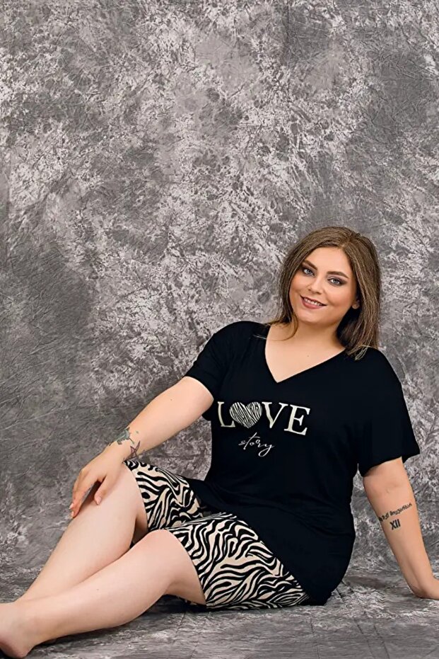 Patterned Plus Size Shorts Set - 2
