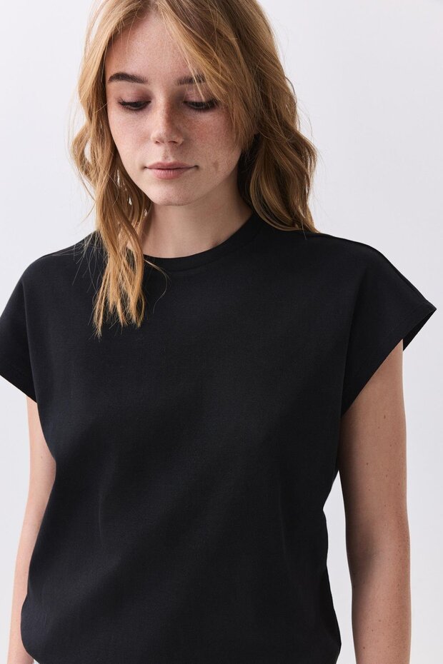 Kadın Karpuz Kol Basic Tshirt Siyah 5011 - 2
