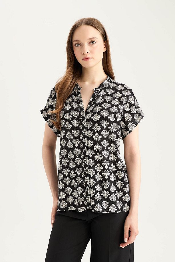 Regular Fit Apaş Yaka Desenli Kısa Kollu Gömlek I6173AZ25SM - 4