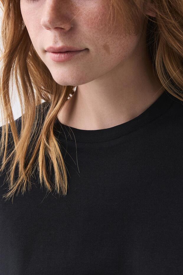 Kadın Karpuz Kol Basic Tshirt Siyah 5011 - 3