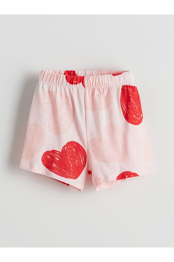 LCW baby Kalp Baskılı Kız Bebek Şortlu Pijama Takım - 3