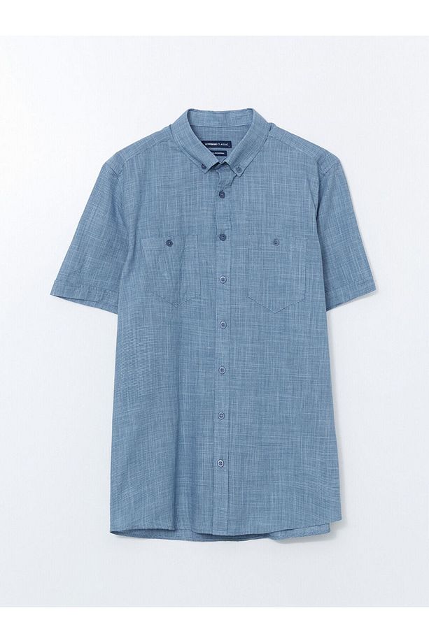 Regular Fit Kısa Kollu Poplin Erkek Gömlek - 1