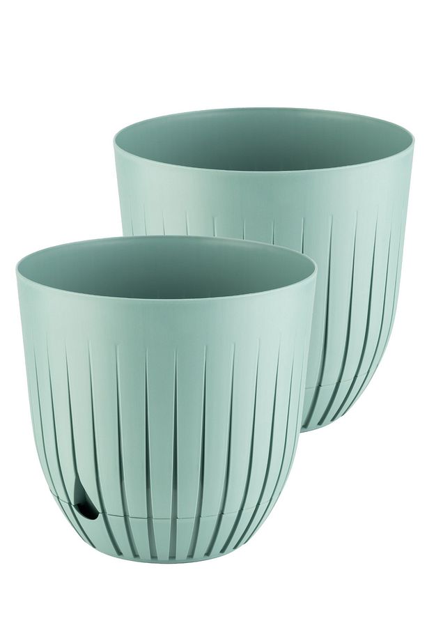 2 Adet Çizgi Saksı Seti 5 Litre Plastik Delikli Tabaklı Çiçek Saksısı Set - 1
