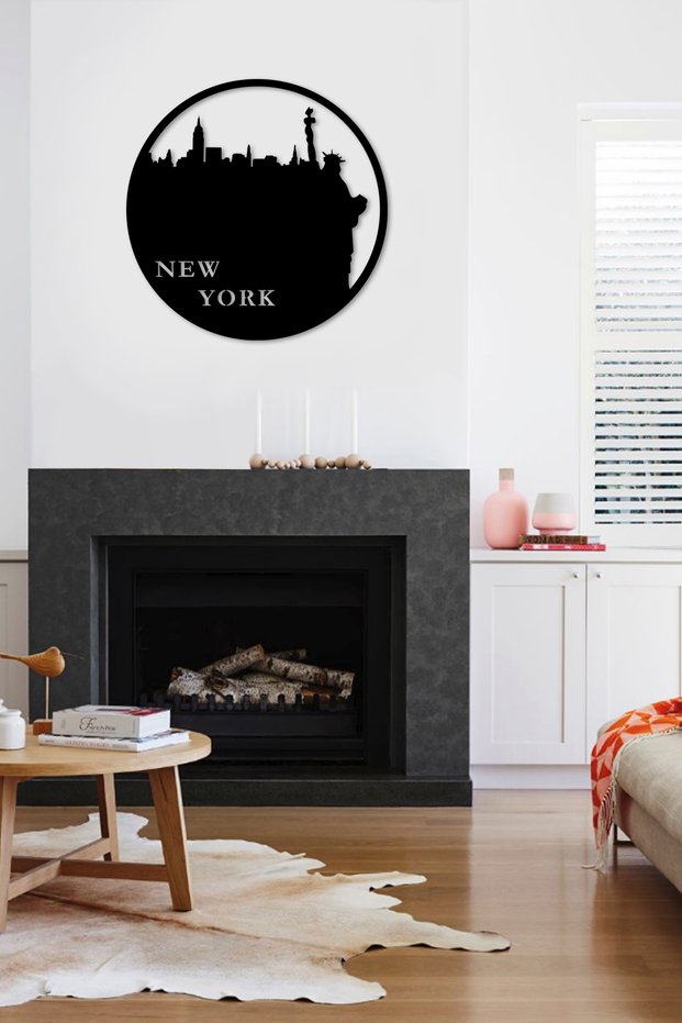 Black Wood New York Wall Decor 40X40Cm Mdf Painting for Salon Living Bed Children's Room Office Kitchen